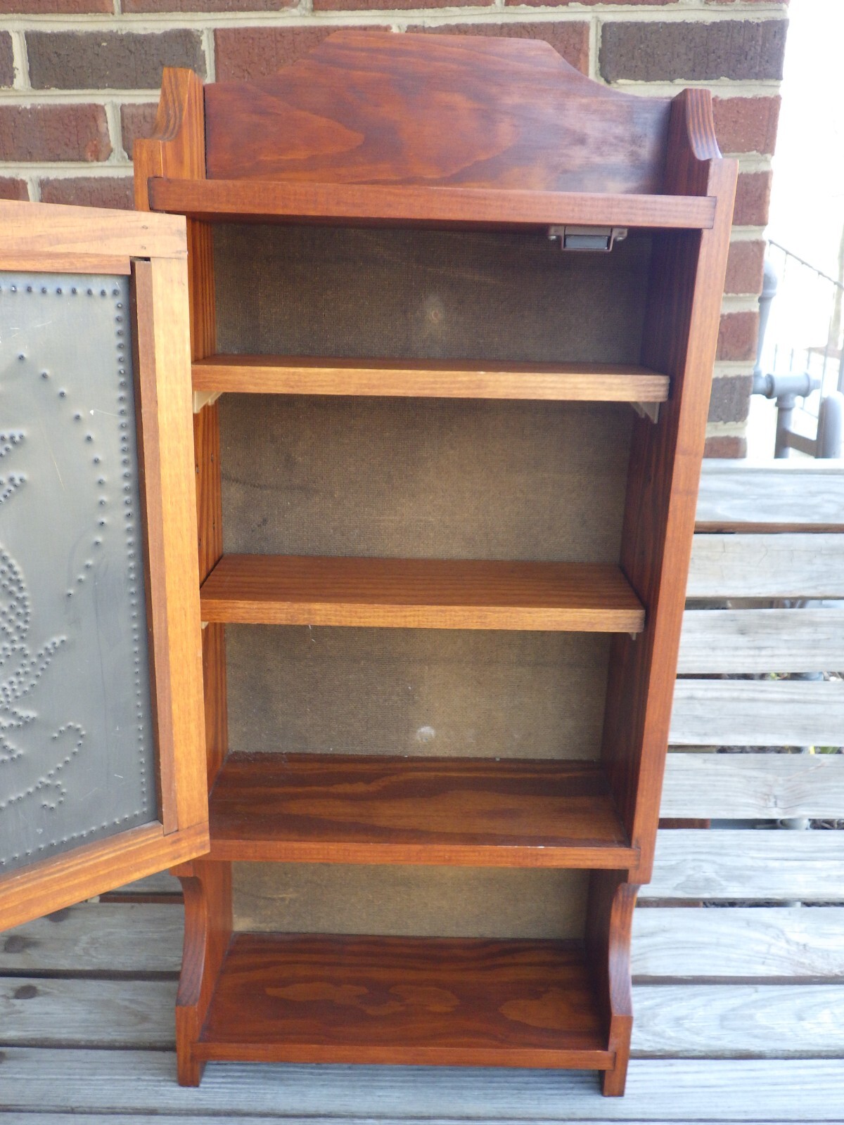 Wall Cabinet Mahogany Wood Punched Tin Pineapple Motif Farmhouse Décor