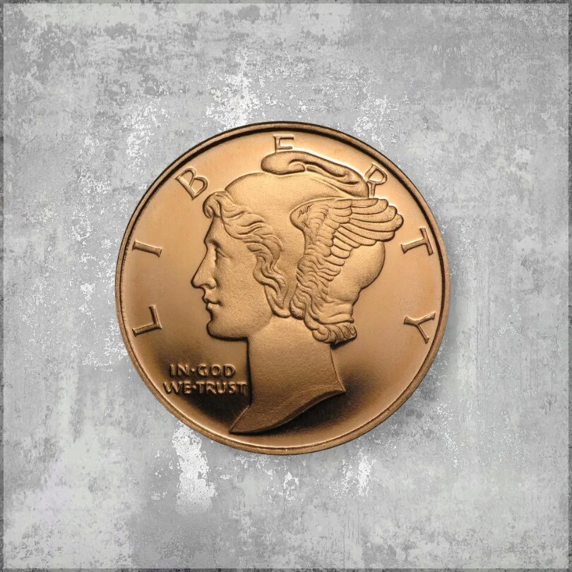 Copper Round "Mercury Dime" Coin 1 oz
