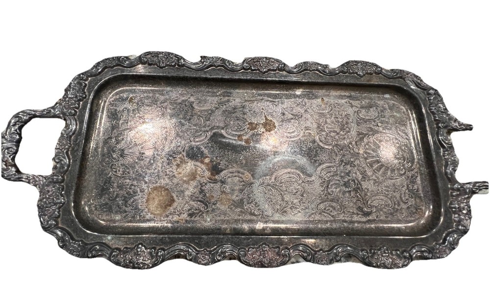 Antique Towle Rectangular Silverplated Platter Tray 24x11" Scrollwork See Handle