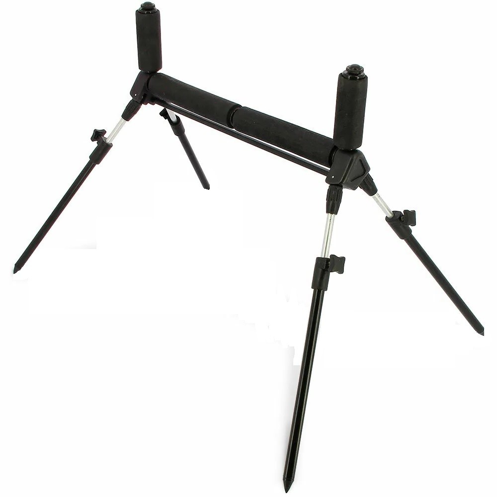 Fishing 4 Leg Pole Roller Pole Rest Padded Adjustable Legs  Folding Black