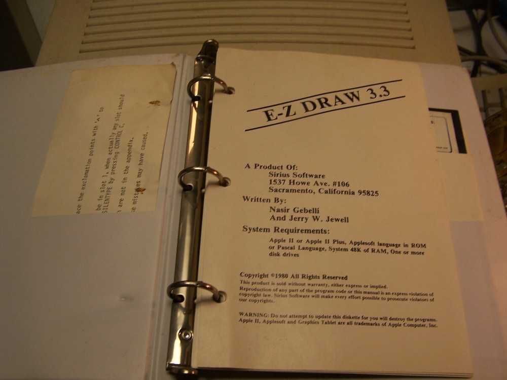 Sirius Software EZ Draw Software on 5.25" Disk for Apple II