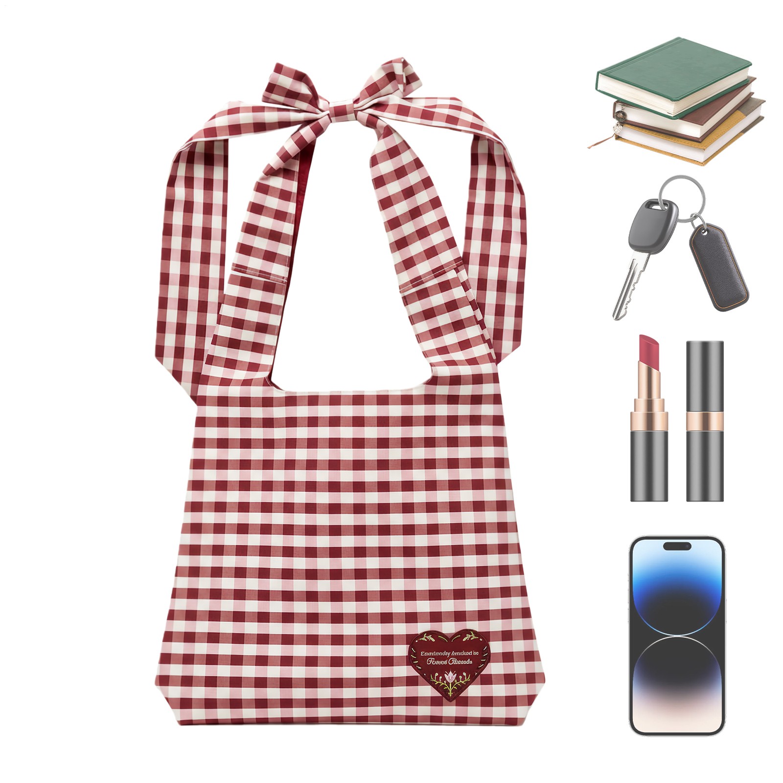 Barnes & Noble Valentine’s Day Book Tote Bag NEW With Tags 2026 Red White Check