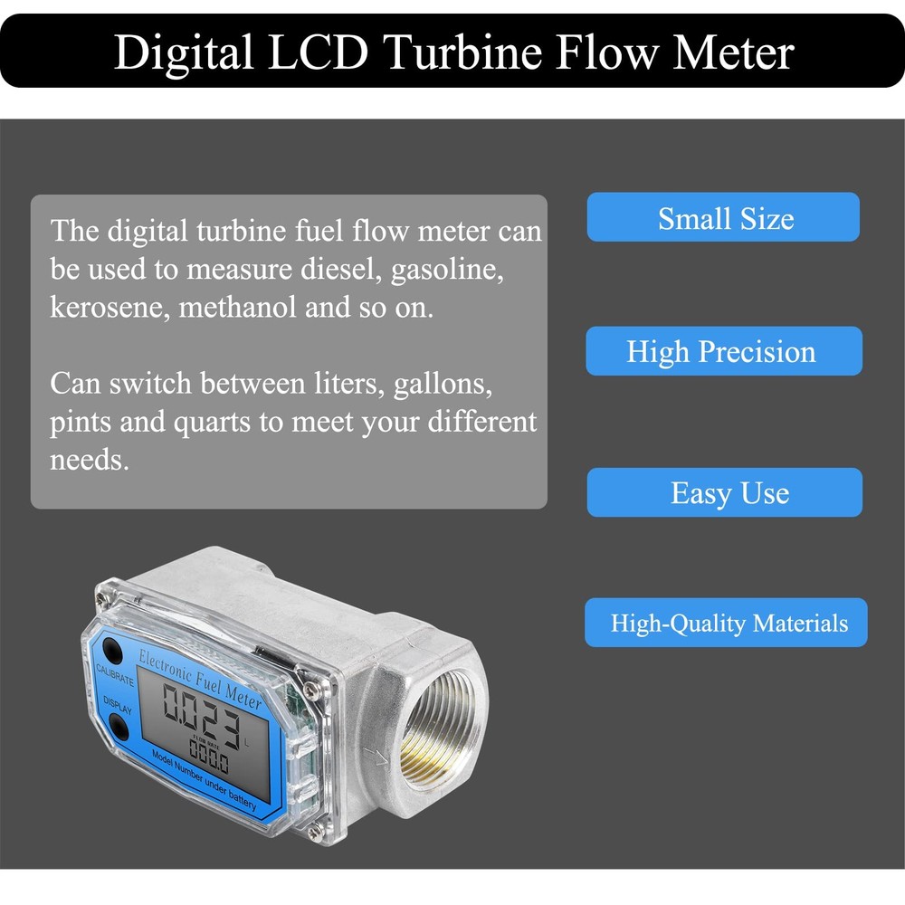 YFIXTOOL 2" Digital Turbine Flow Meter, LCD Display Flowmeter, 2inch