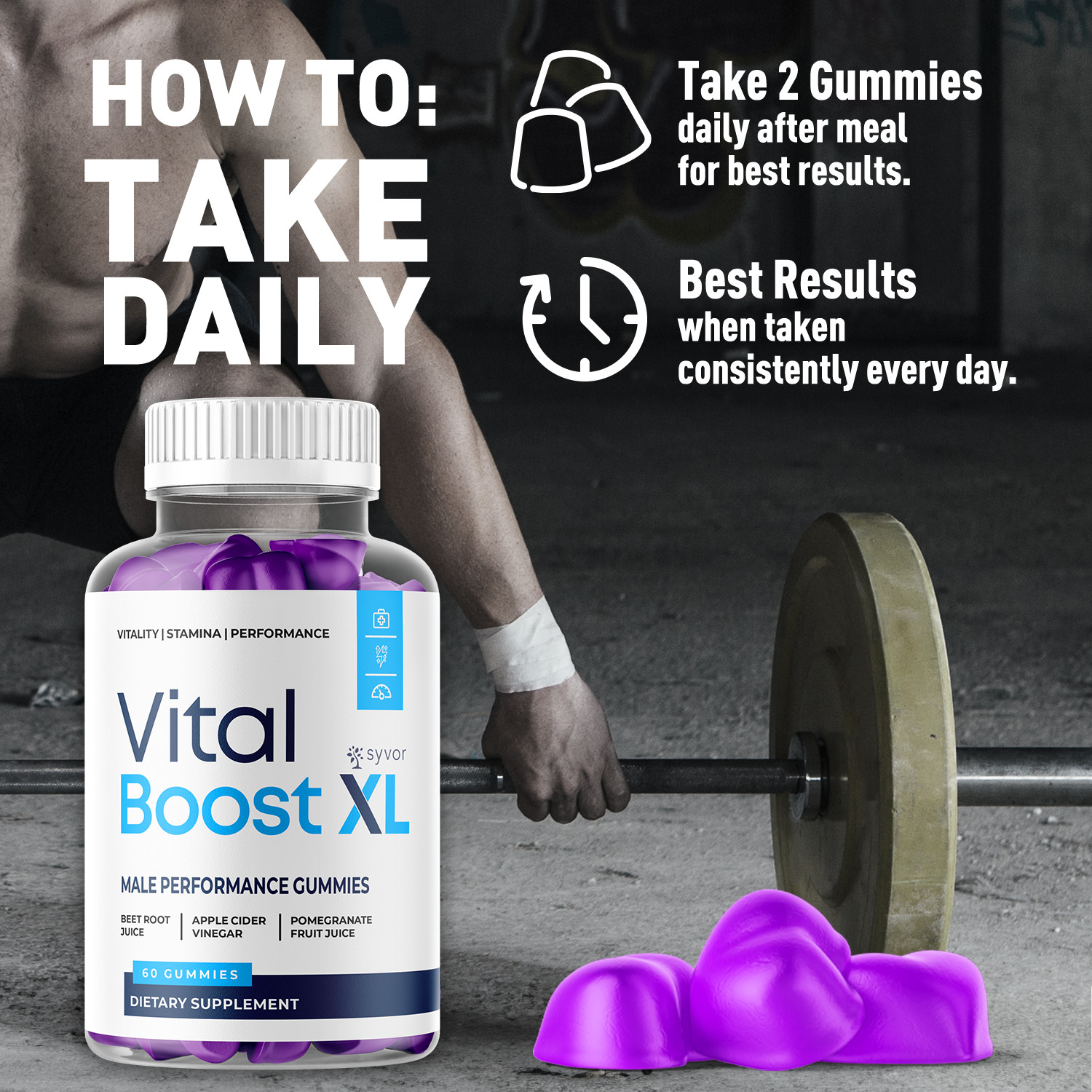 (2 Pack) Vital Boost XL Male Gummys Advanced Formula VitalBoost XL 120 Gummies