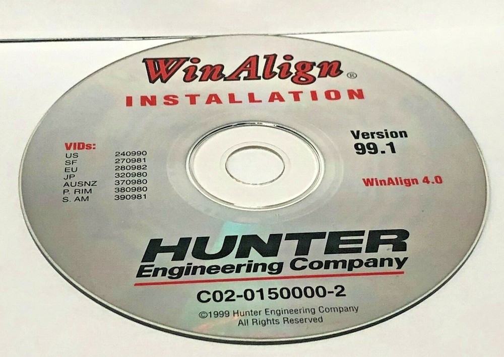 Version 99.1 Hunter Engineering WinAlign Alignment Installation CD Software P8