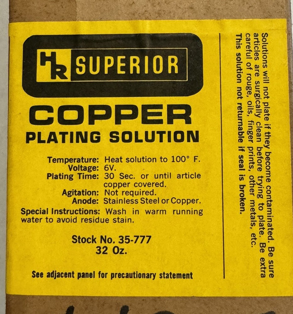 HR Superior COPPER SOLUTION, Copper plating Solution, INDUSTRIAL GRADE 32 Oz