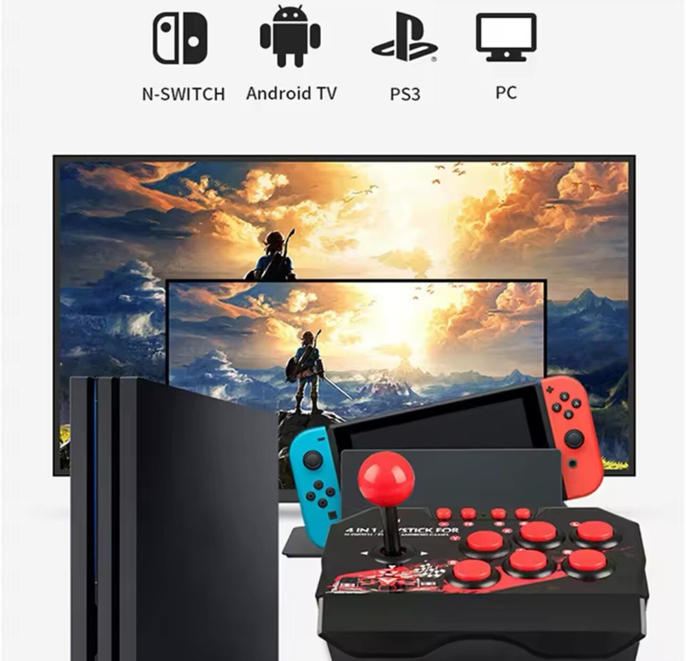 4 in 1 Retro Arcade Game Joystick Controller USB Wired for PS3/Switch/PC/Android