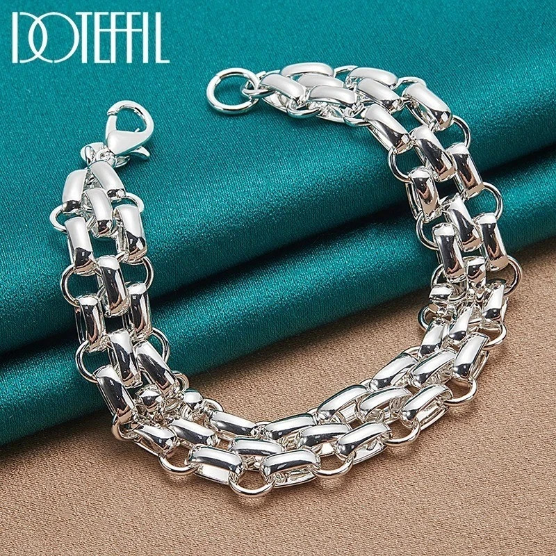 925 Sterling Silver Women Lnterlocking Circle Bracelet Chain Fashion Jewelry