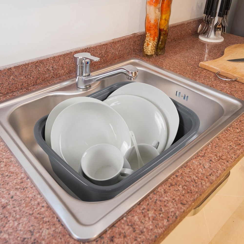 4 Pack Plastic Rectangular Dish Washing Pan, 12 Quart Dish Basin, Dishpan Was...