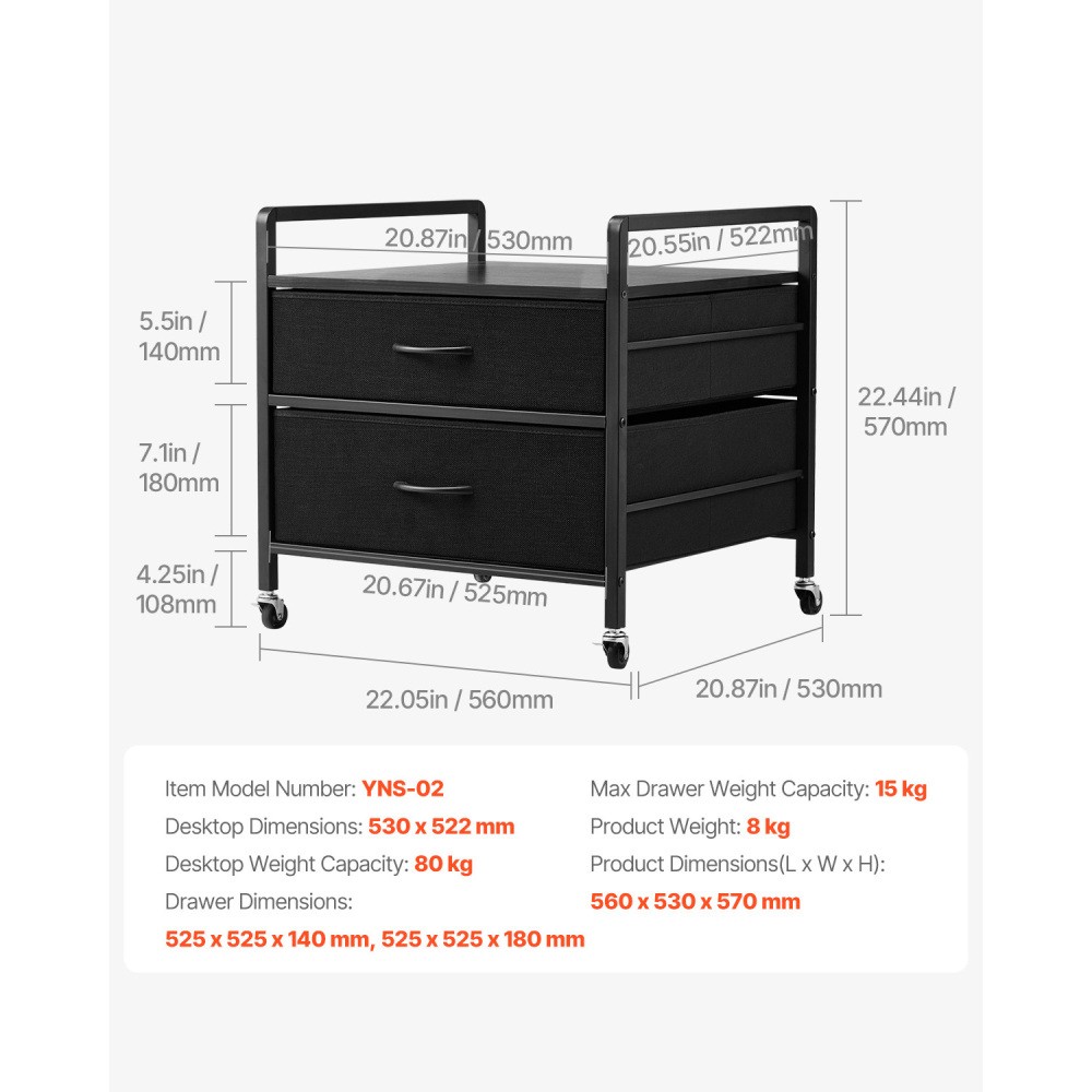 Rolling Mini Fridge Stand, 2 Drawers, Lockable Wheels