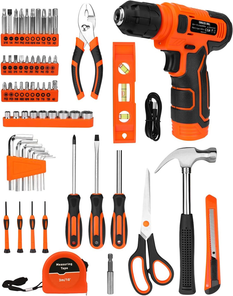 139-Piece Tool Set - Tool Kit with 8V Cordless Drill Driver in Toolbox Storage C