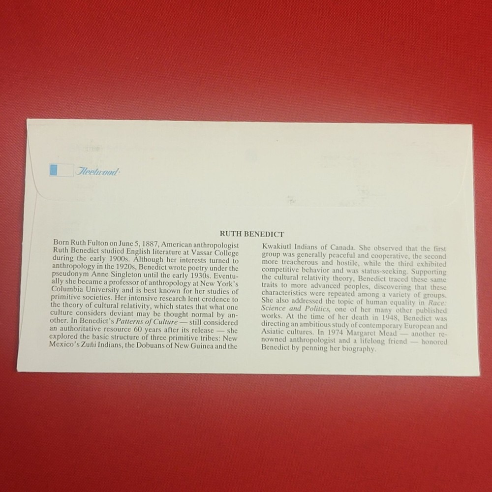 First Day of Issue Ruth Benedict Stamp Cache Envelope