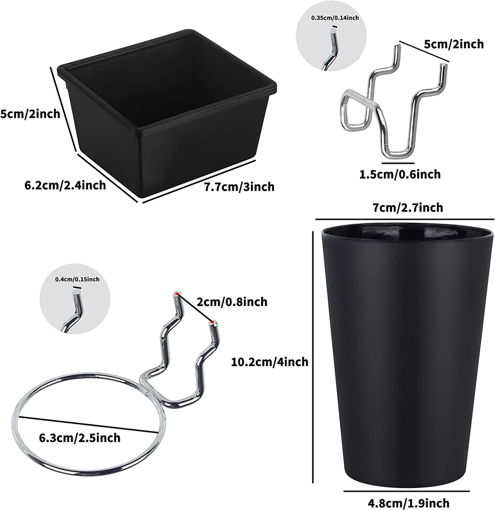 Bins Pegboard Cups Holder with Hooks Accessories Organizer Tools Storage 6 Set
