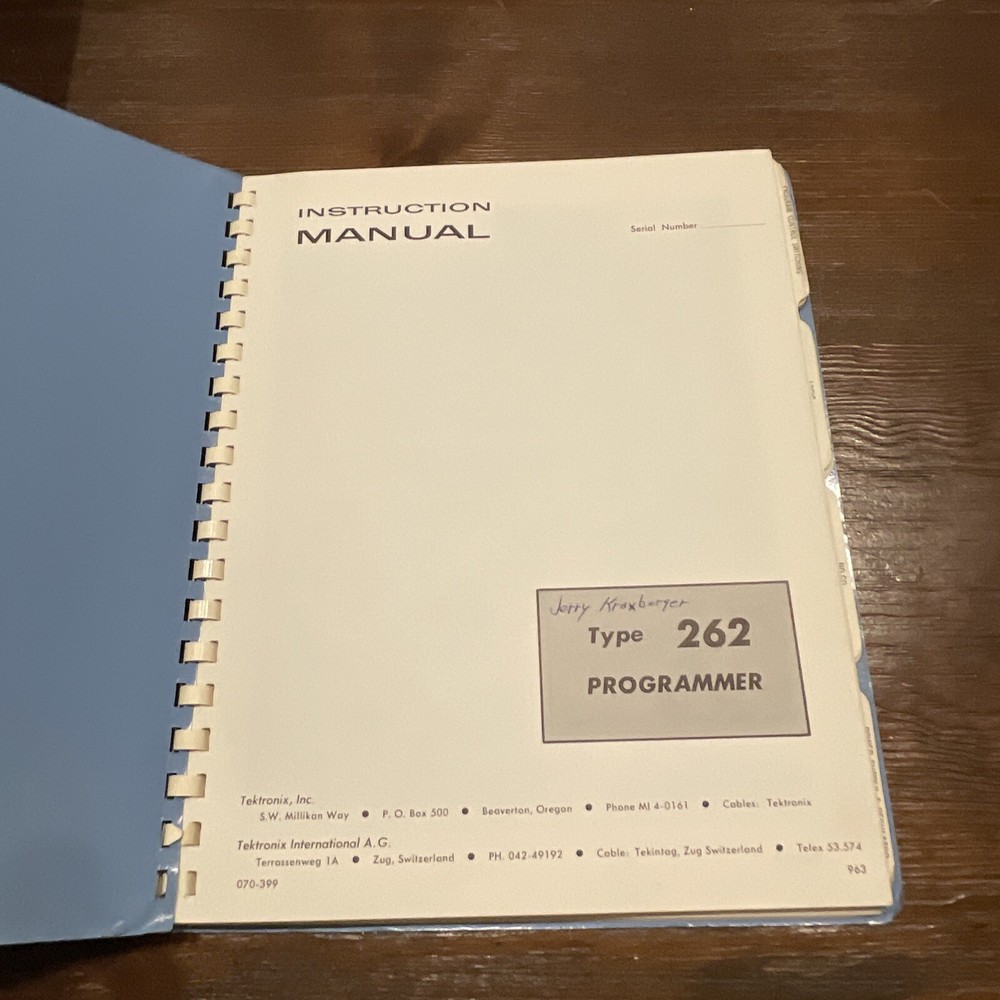 Tektronix Type 262 Programmer Instruction Manual 070-399