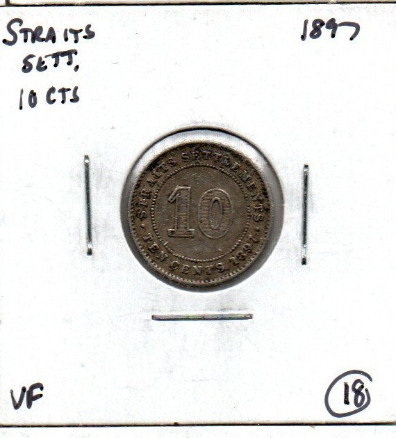 Straits Settlements Ten Cents 1897 VF