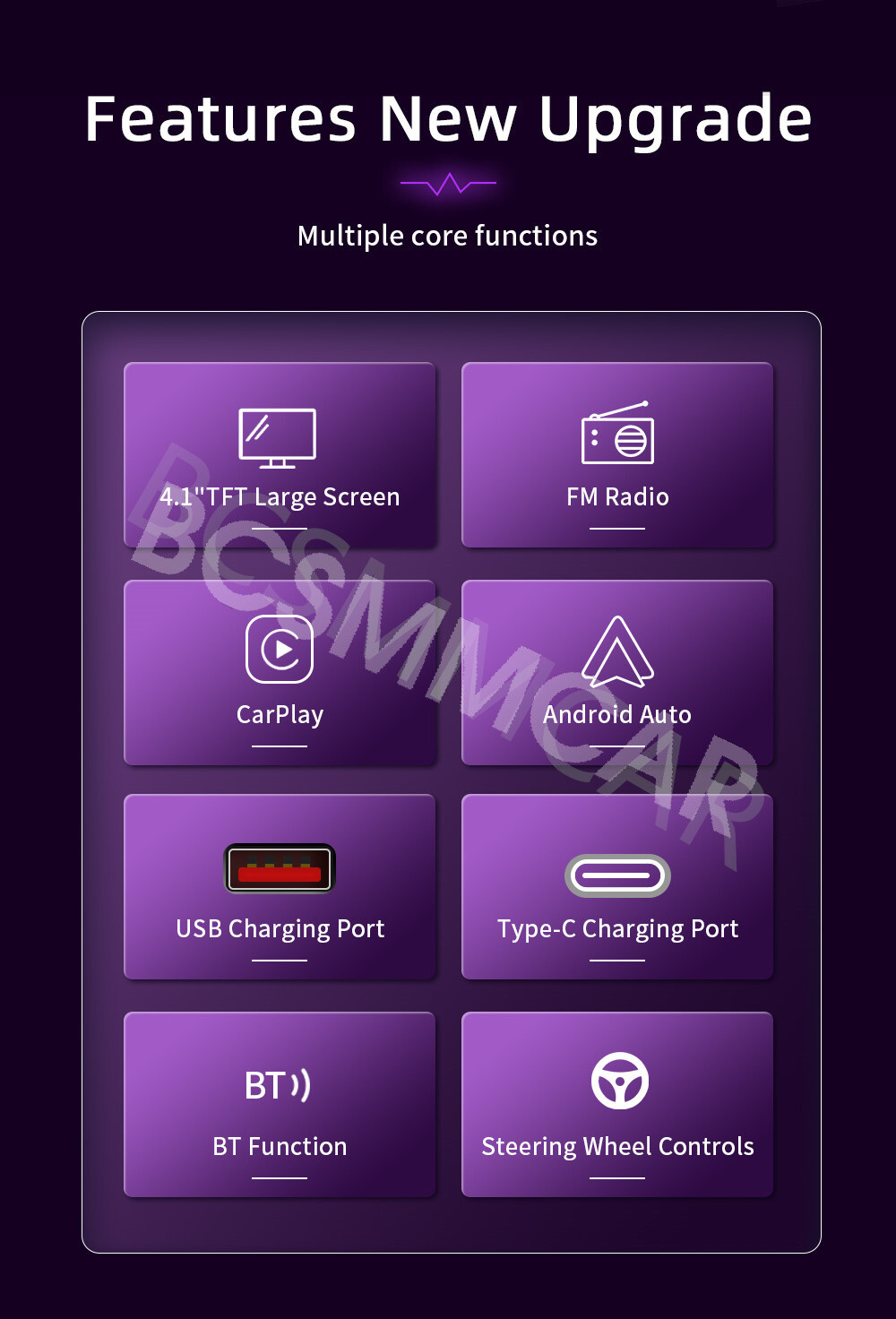 1DIN Car Stereo Player For Apple CarPlay 4.1in Touch Screen BT FM Radio USB AUX