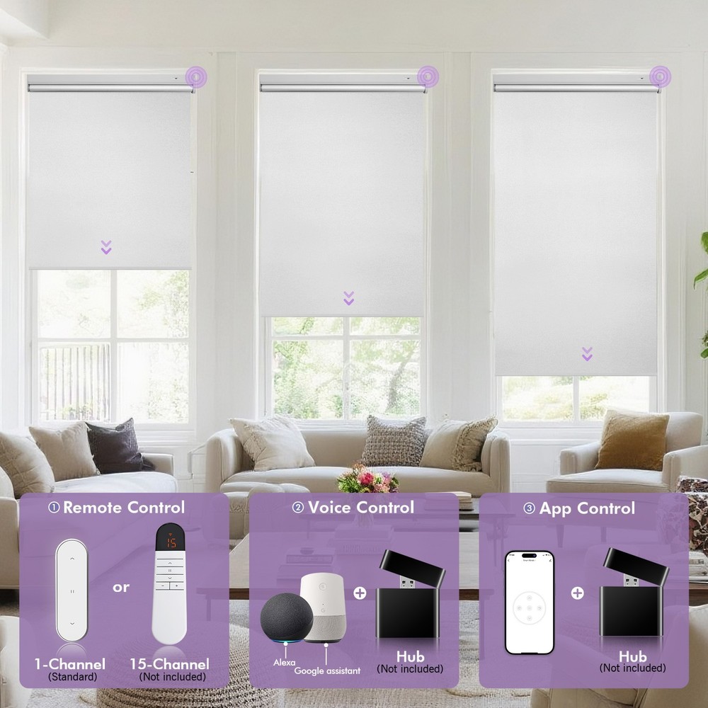 Motorized Roller Blinds with Remote Control【Solar Panel Included】 total blackout