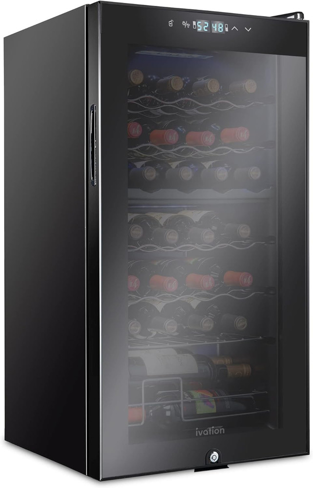 28 Bottle Dual Zone Compressor Wine Cooler Refrigerator W/Lock | Large Freestand
