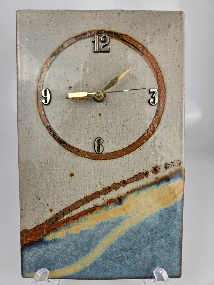 Signed Lauer Studio Pottery Wall Clock Ceramic Slab Art Clock TESTED