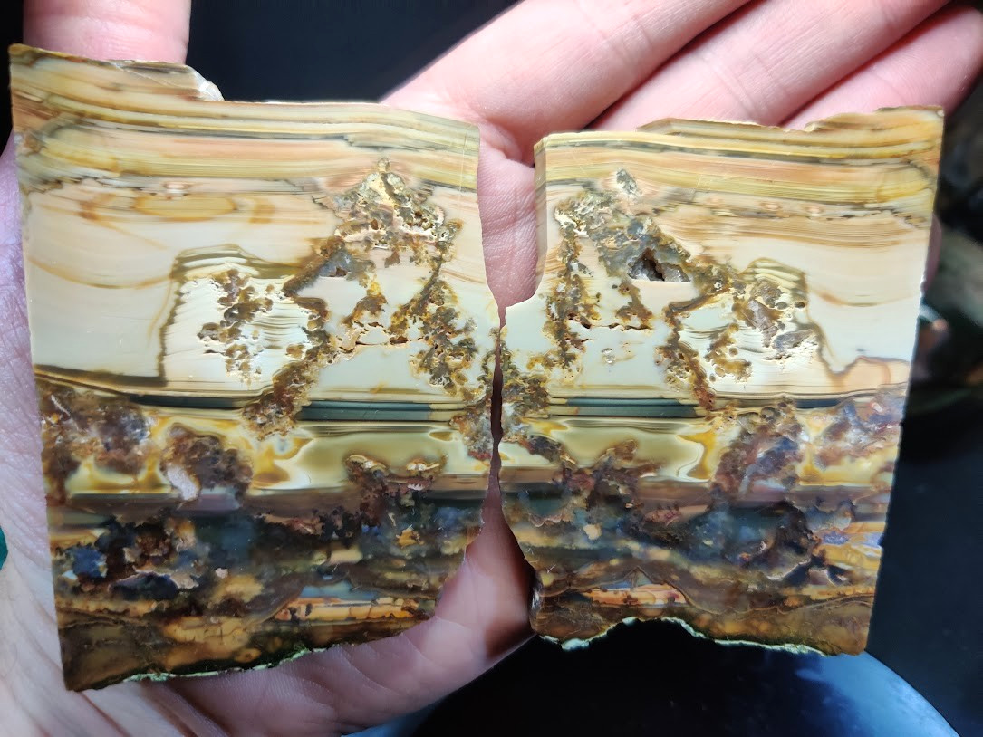 2 Matching, Polished Picture Jasper Slabs - Artistic Nature Scenes on Both Sides