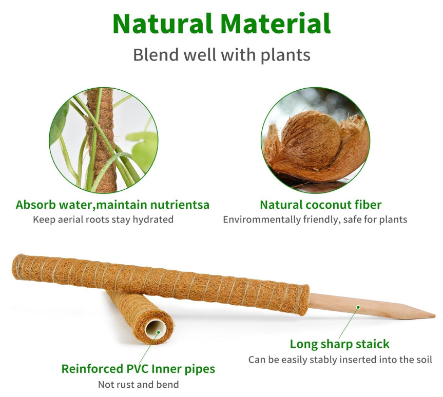 Moss Pole, 4 Pack 17inch Monstera Plant Support Stackable Moss Poles for Plan...