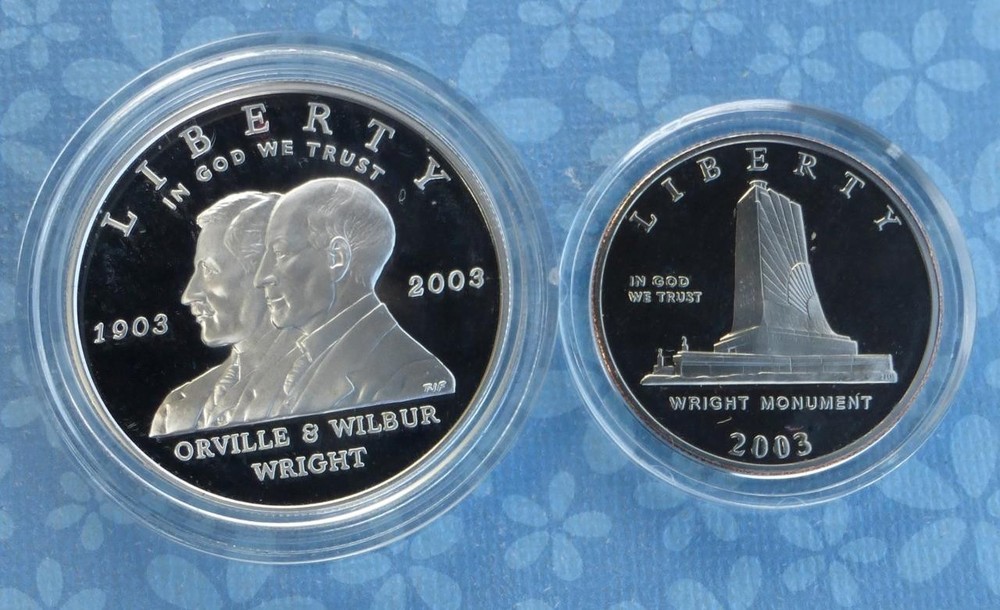 2003 Proof First Flight Centennial Silver Dollar & 2003 Half, Wright Bros Coins