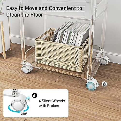 Acrylic Printer Stand, 3 Tier Clear Printer Cart with Lockable Wheels,