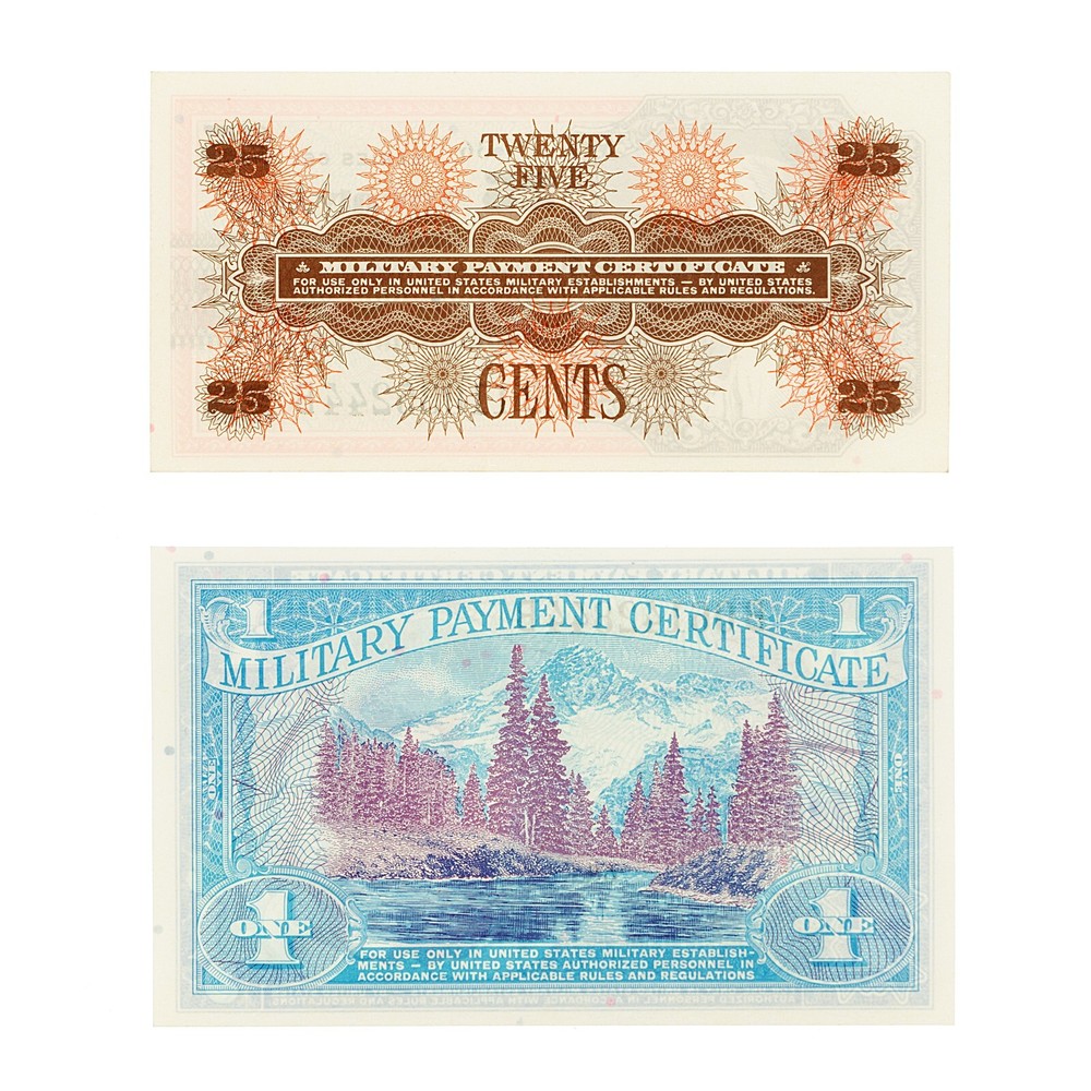 2 diff. US MPC Series 661 25 Cents & 1 Dollar Choice Unc.