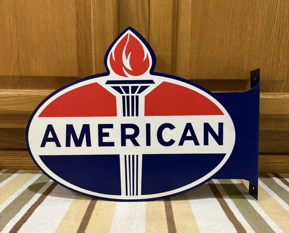 American Gas Oil Flange Sign Amoco Double Sided Vintage Style Wall Decor