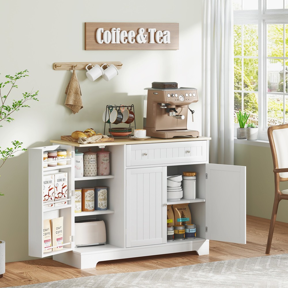 41" Sideboard Buffet Cabinet with Storage Drawer, Adjustable Shelf, White