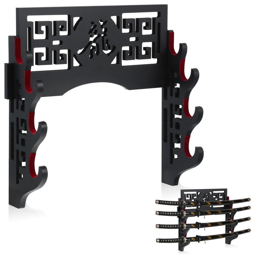 Katana Sword Wall Mount Holder Samurai Rack Black Display