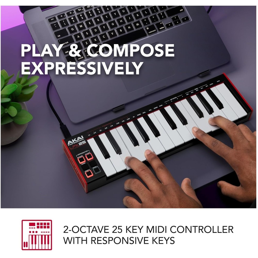 25-Key USB MIDI Keyboard Controller, Black