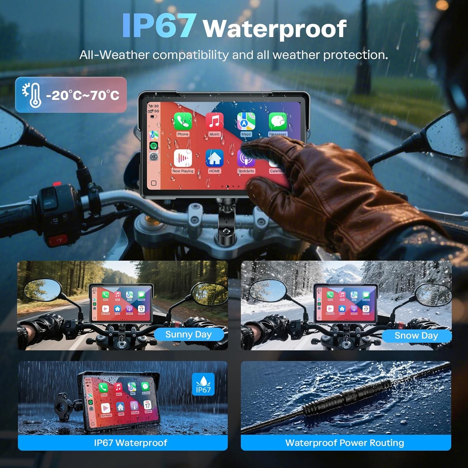 7" Wireless Motorcycle Carplay GPS Navigation System Apple Carplay Android Auto