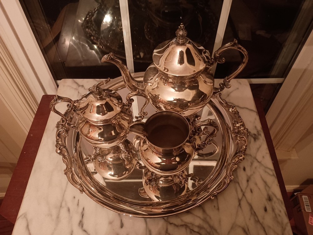 Birmingham Silver Company Ornate Tea Set, Silver On Copper