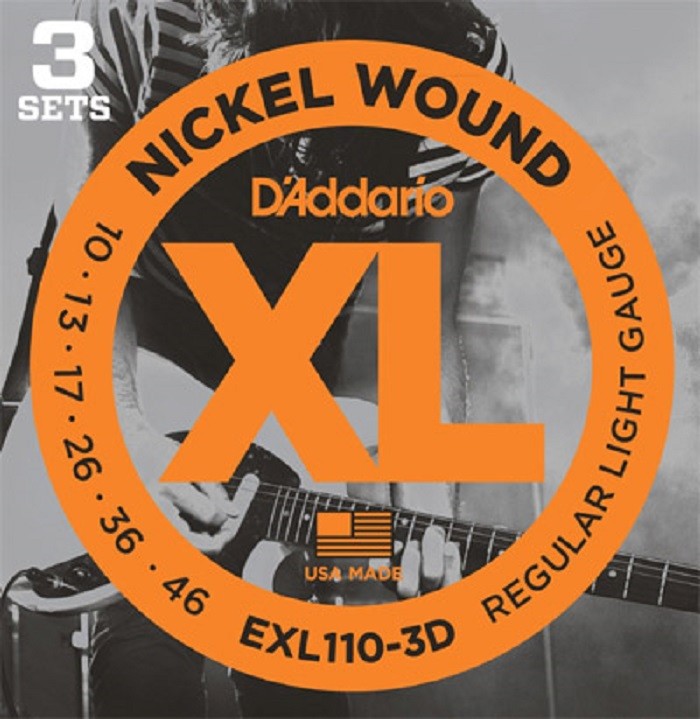 3 Pack D'Addario EXL110 Electric Guitar Strings 10-46 Light EXL110-3D Sets