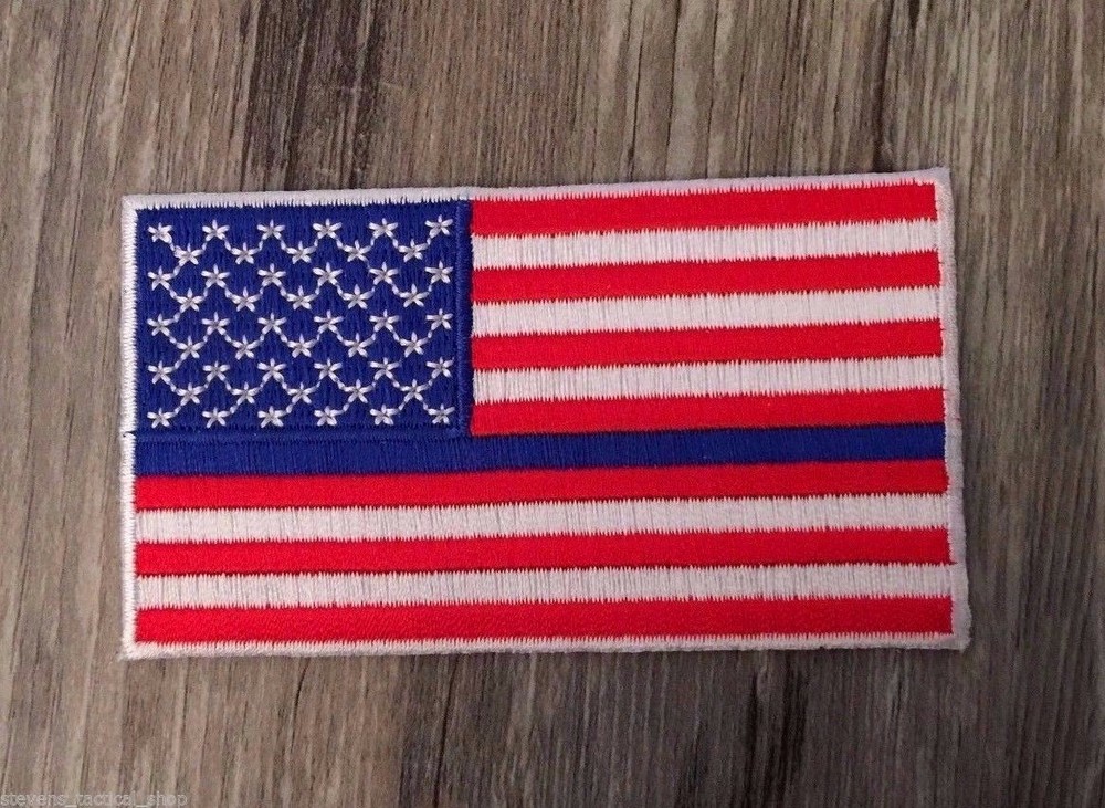 Thin Blue Line Full Color with White Border American Flag Patch