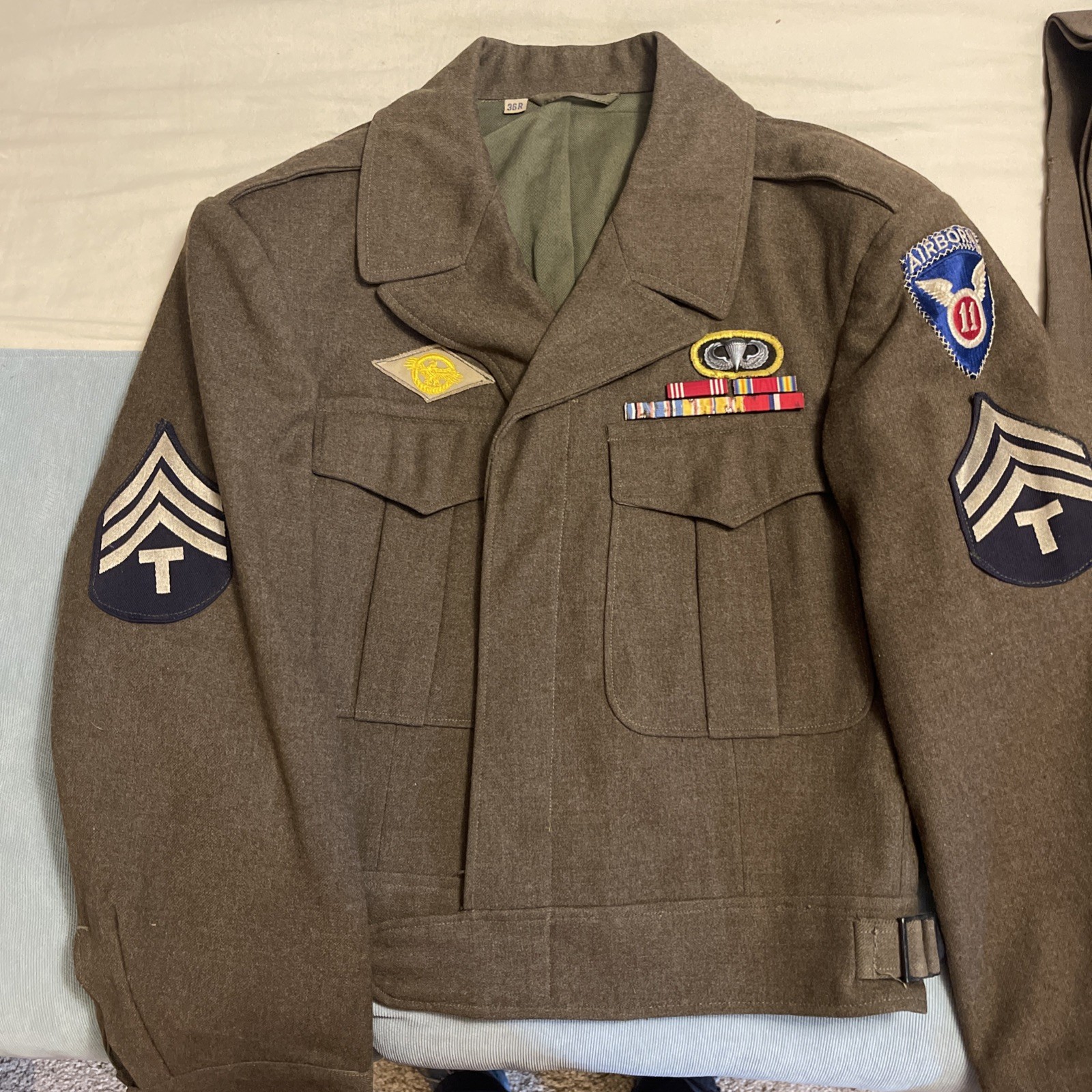 WWII US ARMY Original  11th Airborne Division – IKE JACKET, PANTS Set Size 36 R