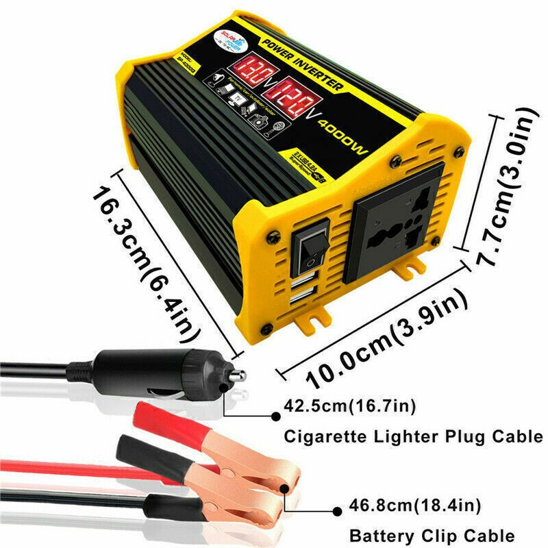 4000W Car Power Inverter DC 12V To AC 110V Pure Sine Wave Converter LCD USA