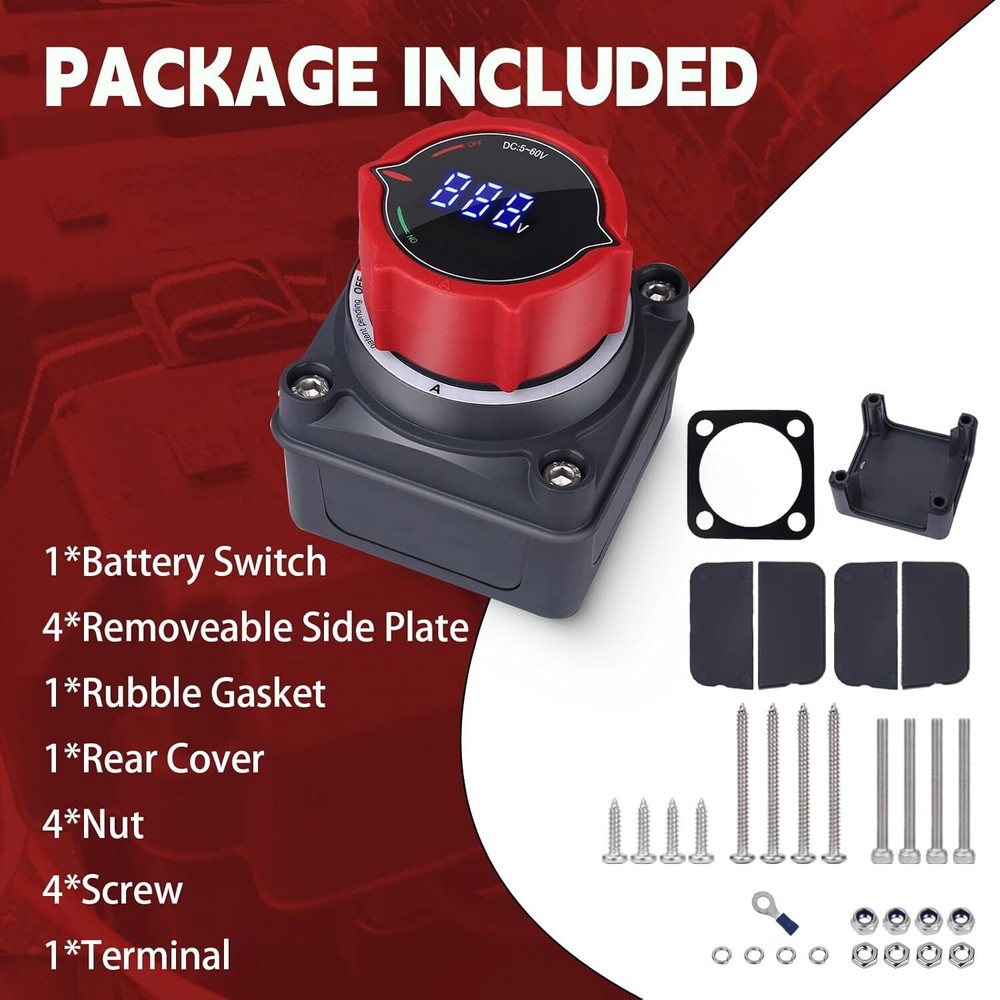 Upgrade Battery Disconnect Switch with Voltmeter, DC 5-60V Master Isolator Cut/S