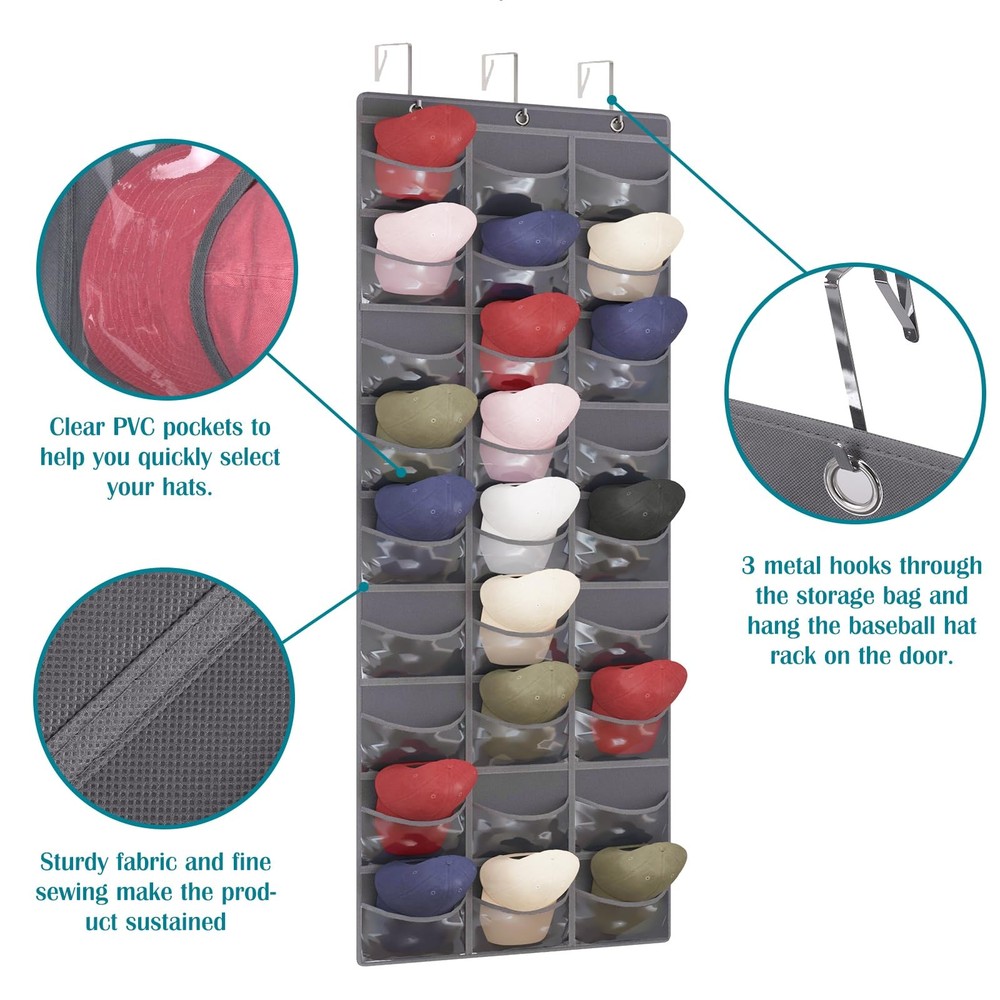 Fixwal Hat Organizer Racks for Baseball Caps, 27 Pocket Light Grey