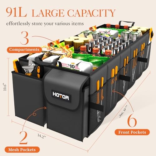 Foldable Trunk Organizer - SUV & Sedan, 3-Compartment, XX-Large Black