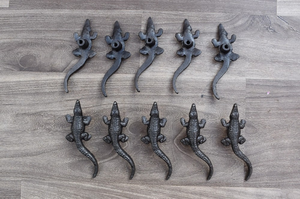 Vintage Alligator Crocodile Shape cast iron drawer door knobs handles pull 10pc
