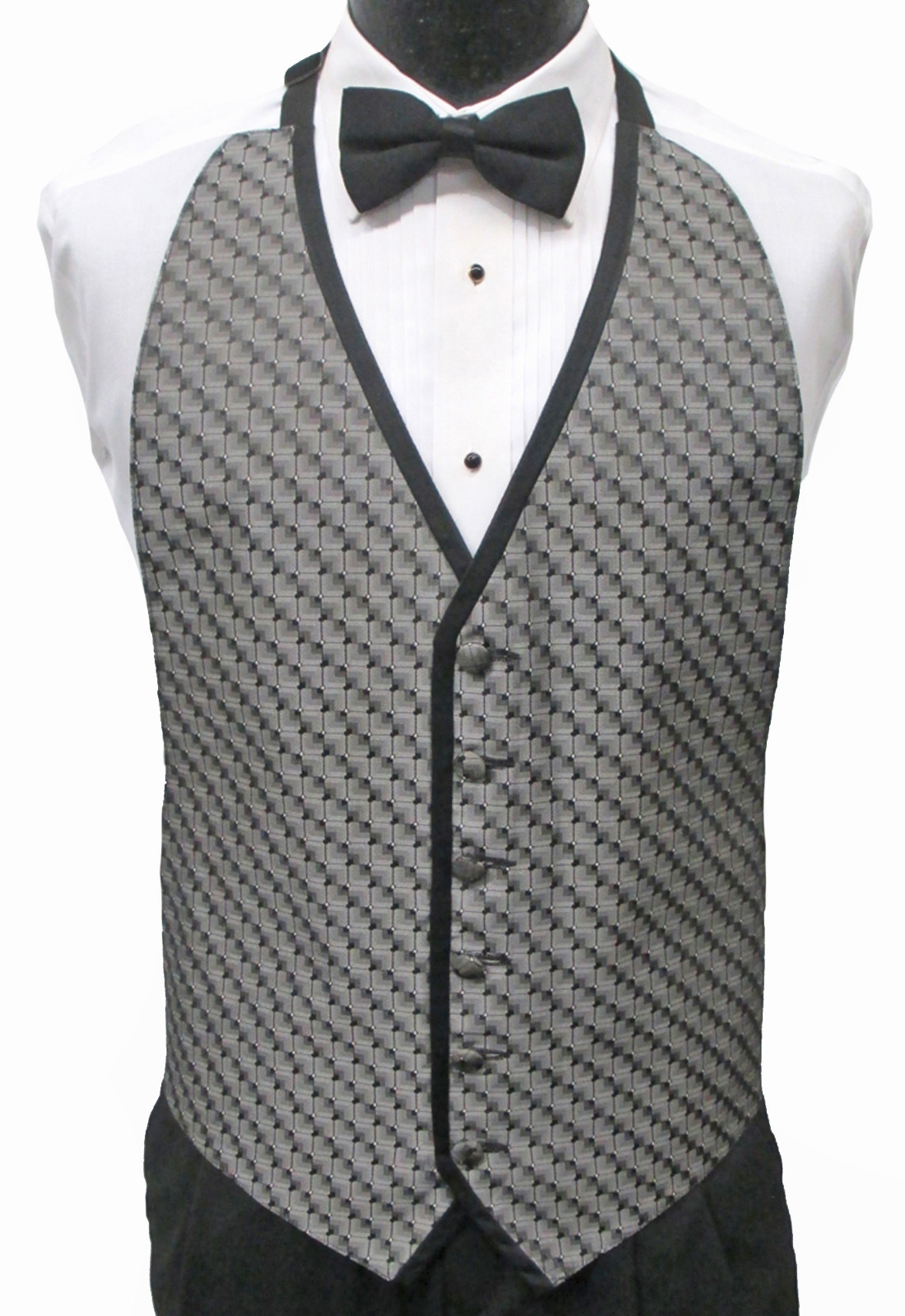 Men's Silver Open Back Tuxedo Vest & Bow Tie Set Wedding Prom Fit All(37-50)
