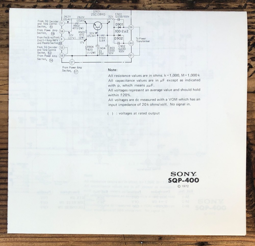 Sony SQP-400   Fold Out Schematic *Original*