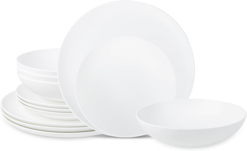 Taglio 12-Piece Dinnerware Set Bone China, Matte White