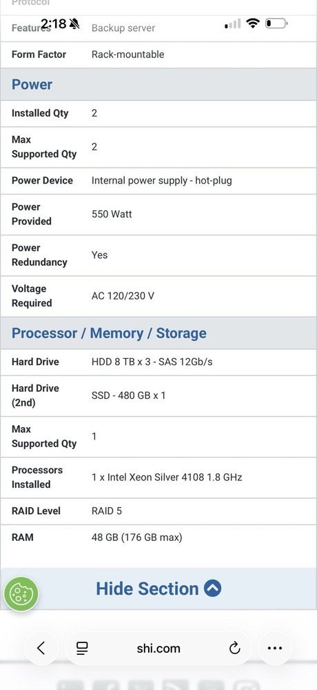 Arcserve Appliance 9048 R440Model E45S