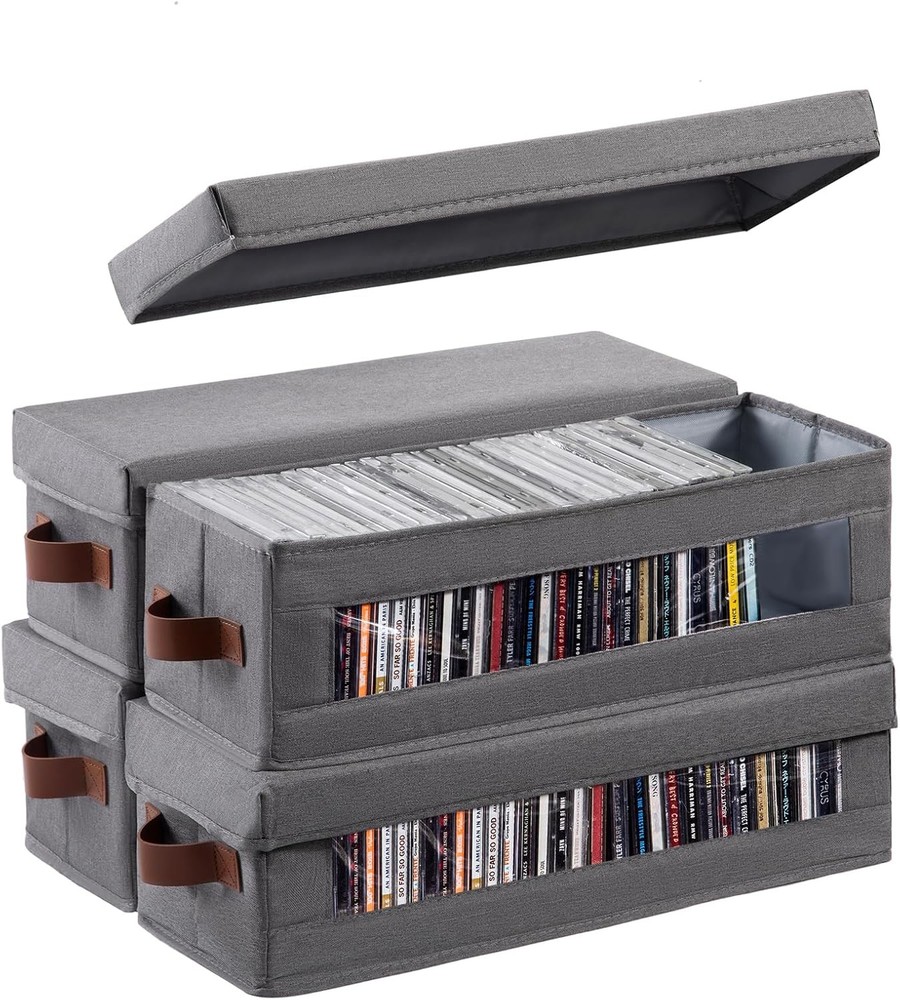 6 Packs CD Storage Box W/ Visible Window Stackable CD Case Holder W/ Dustproof