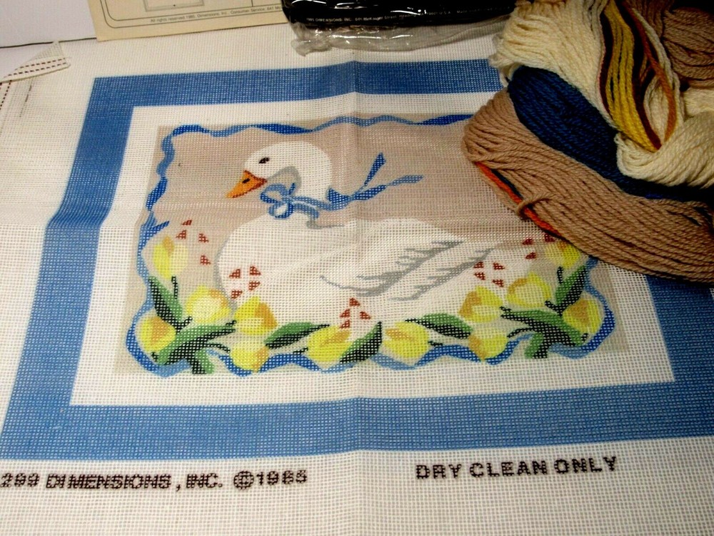 Dimensions Needlepoint Kit Blue Ribbon Goose Spring Easter Tulips (Open Package)