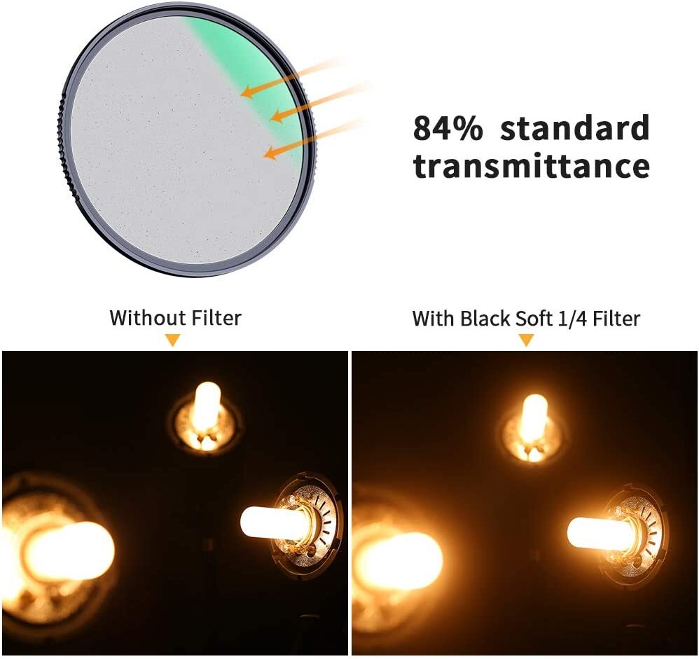 K&F Concept 1/4 Black-Mist Filter Black Diffusion Soft Glow Diffuser Lens Filter