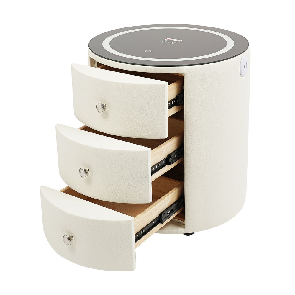Nightstand with Charging Station End Table Bedside Table With 3 Storage Drawers